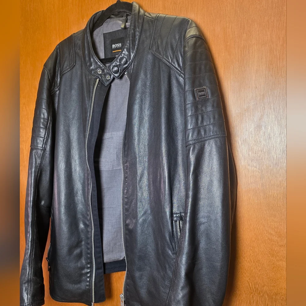 HUGO BOSS BLACK LEATHER BIKER JACKET XL 52